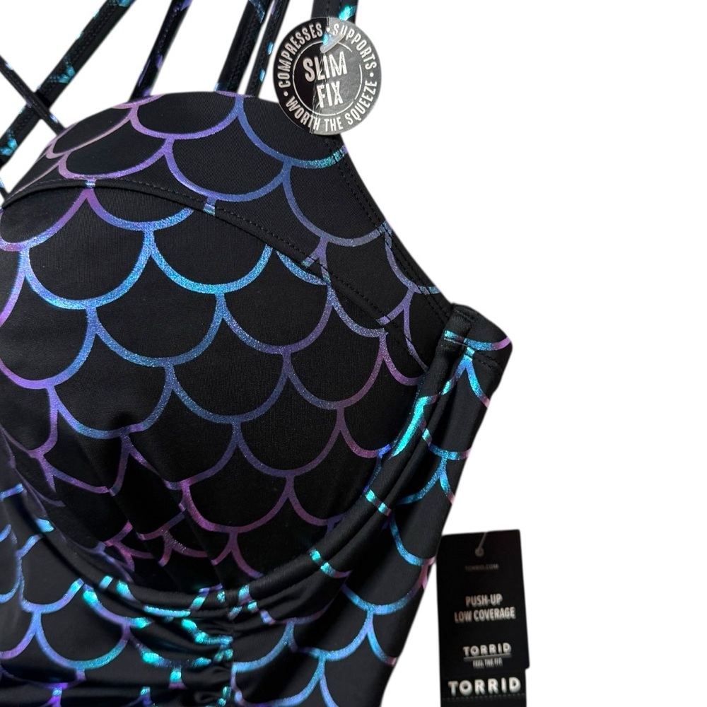 Torrid Black w/ Mermaid Scale Swimsuit Sz 2X NWT - Picture 3 of 8